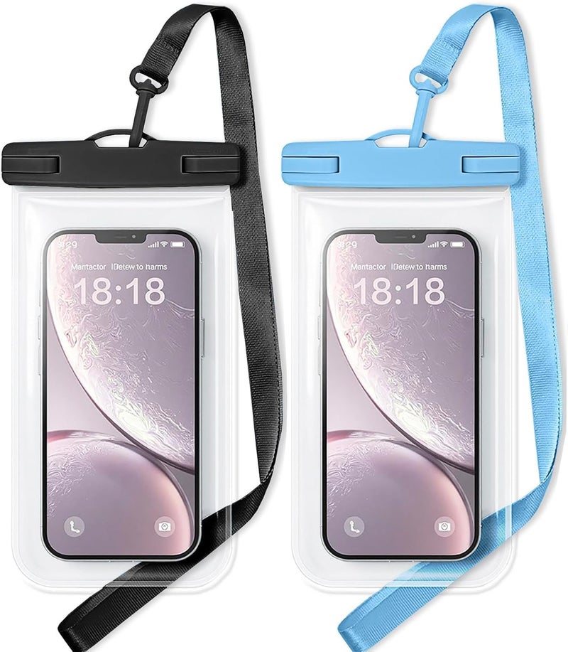 Criyar 1/2 Pack Waterproof Phone Pouch Compatible with iPhone 17 16 15 Pro Max & Galaxy S24+/S23 7in Waterproof Phone Case, IPX8 Beach Travel Must Haves, Beach Essentials, Black and Blue, 2 Pack - Image 1